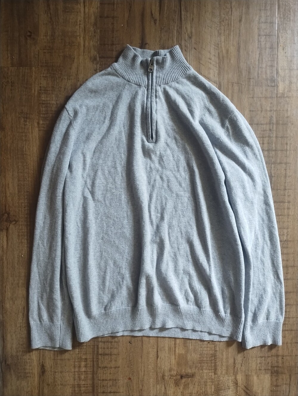 Cotton Cashmere Quarter Zip Mens Large Hawker Rye Sweater Light Grey